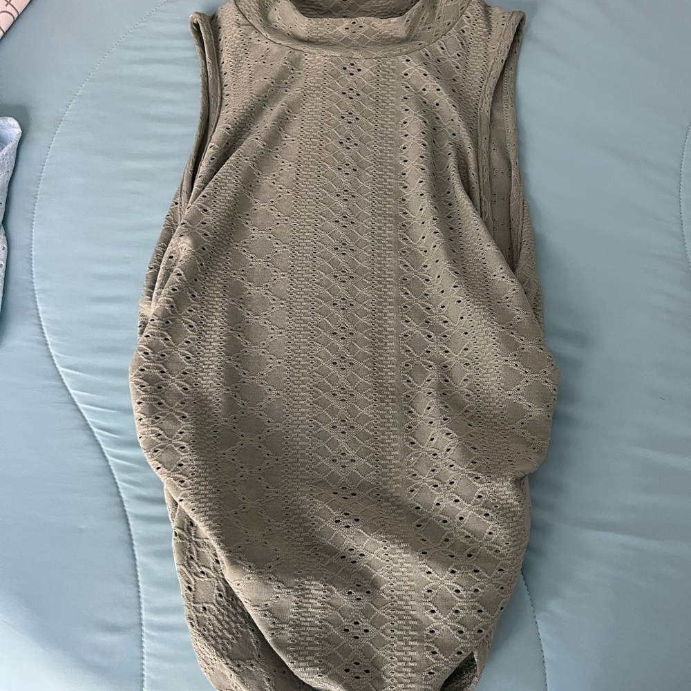 Sleeveless Olive Green Textured Top
